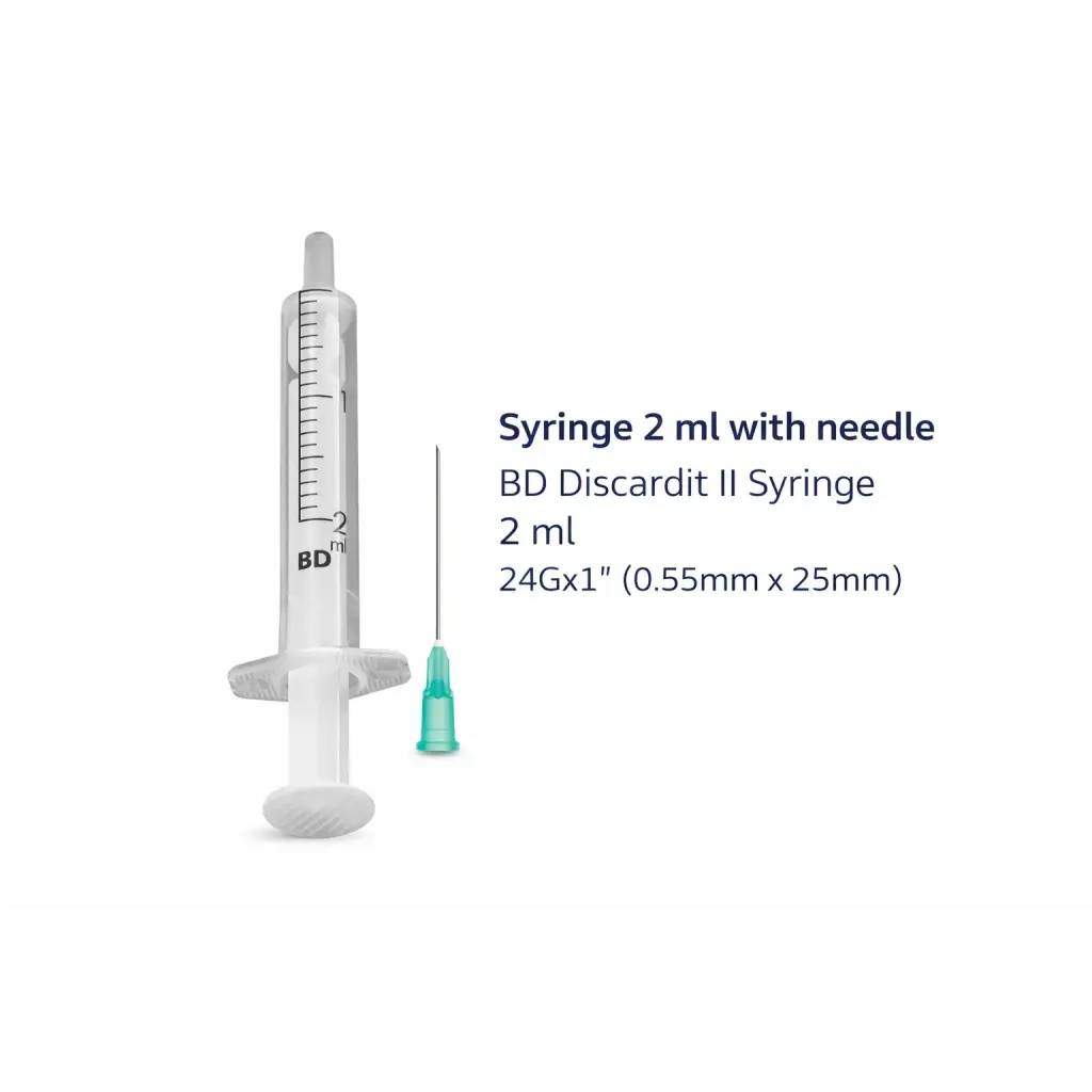 Syringe with needle 1 ml, 2 ml, 5 ml