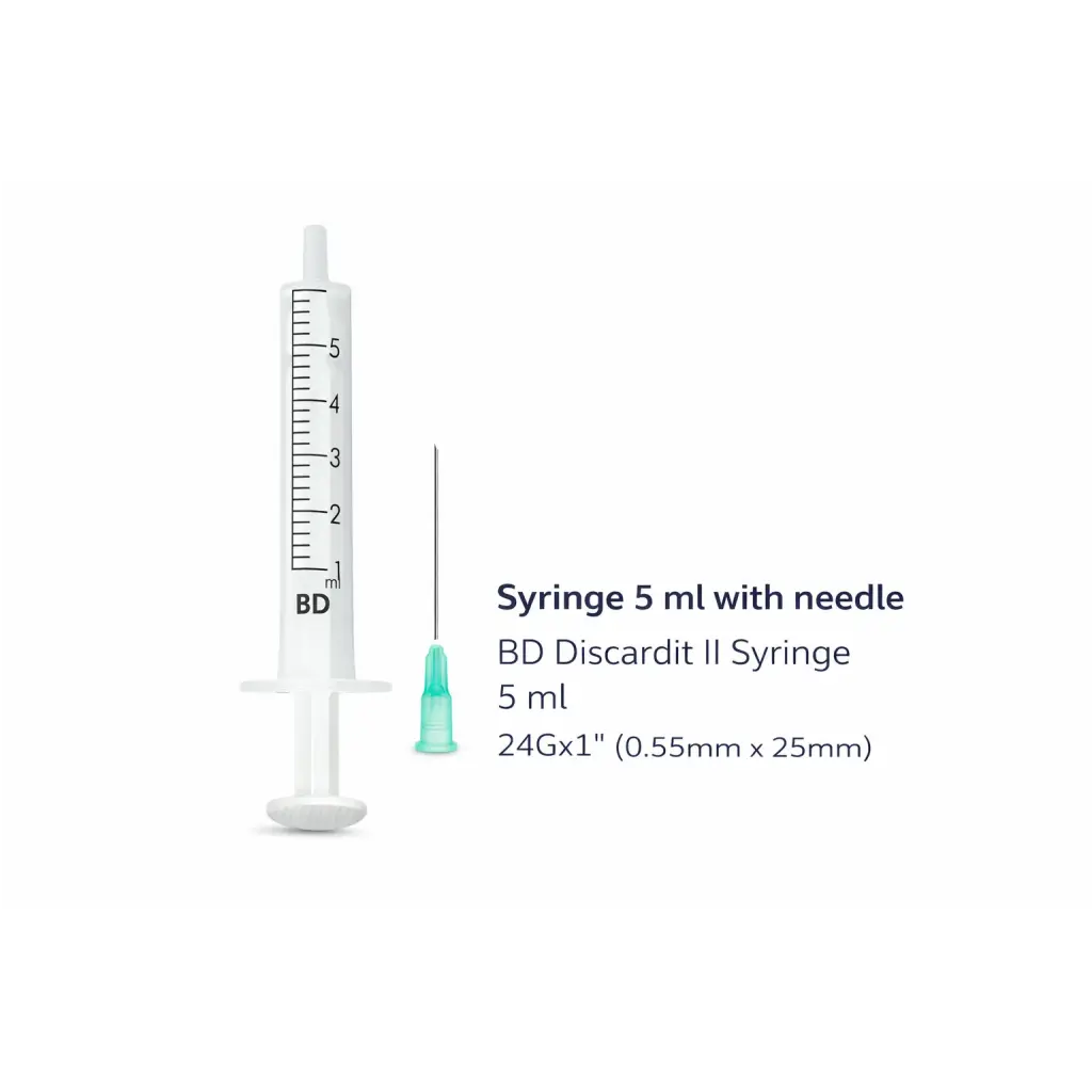 Syringe with needle 1 ml, 2 ml, 5 ml